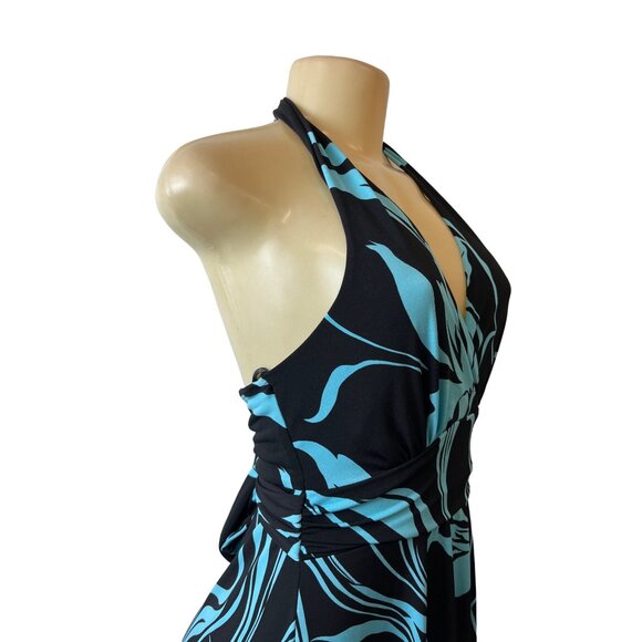 Roulette Women's Black Blue Halter Neck Ocassion Midi Dress Sz M- NWT - Picture 5 of 10